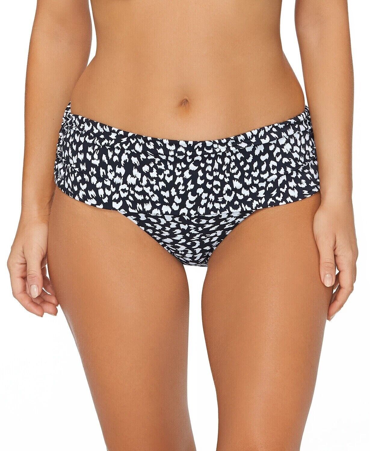 Island Escape Womens Printed High Waist Swim Bottom BLACK 16